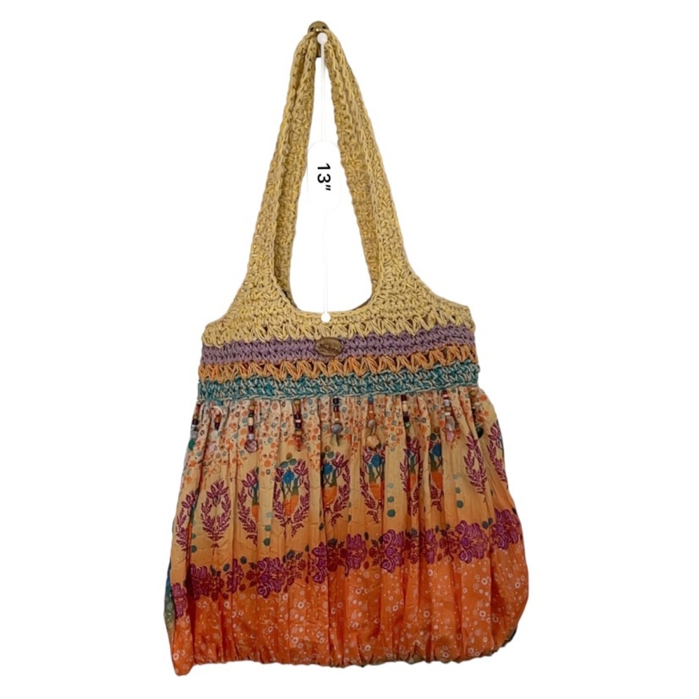 Blue Miami Hobo Shoulder Bag, woven natural fibers & colorful fabric, like new